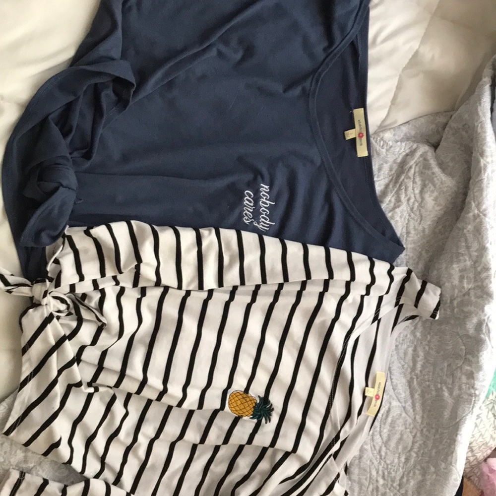 2 off shoulder crops tops